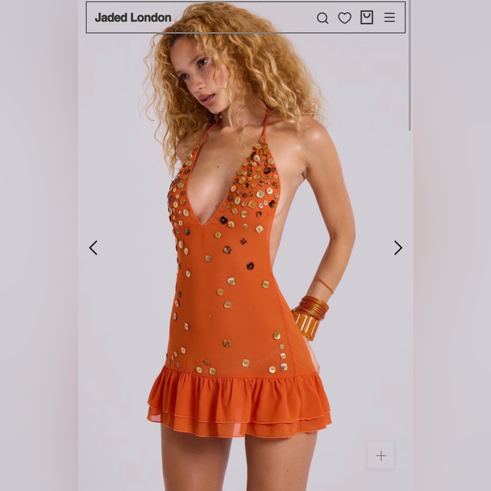 Jaded London Layered Button Mini Dress in Orange - Picture 4 of 16